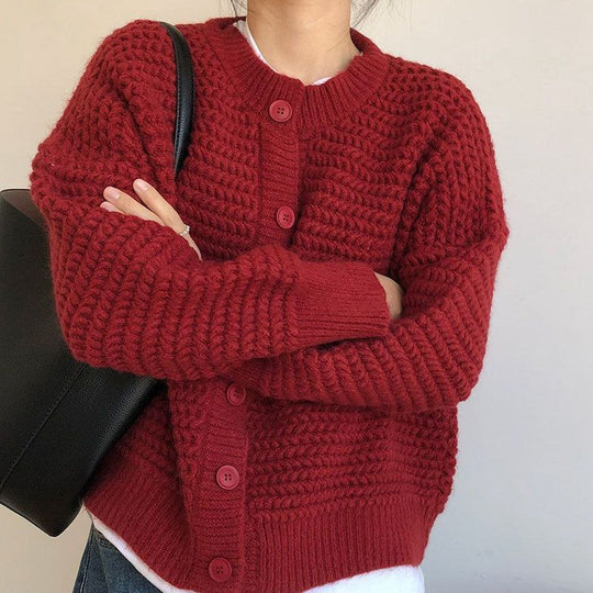 Damen Grobstrickjacke mit Knopfdetails und oversized Schnitt Heidi-Mode