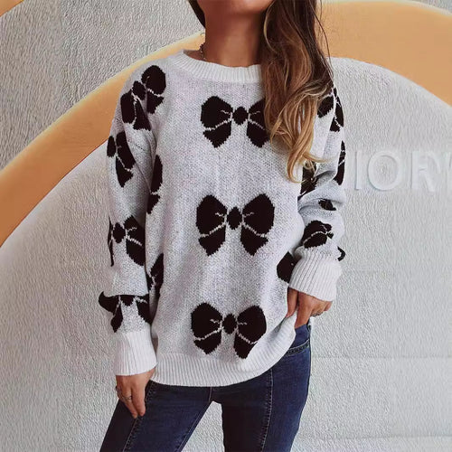 Damen lässiger Pullover mit verspieltem Schleifenmuster Heidi-Mode