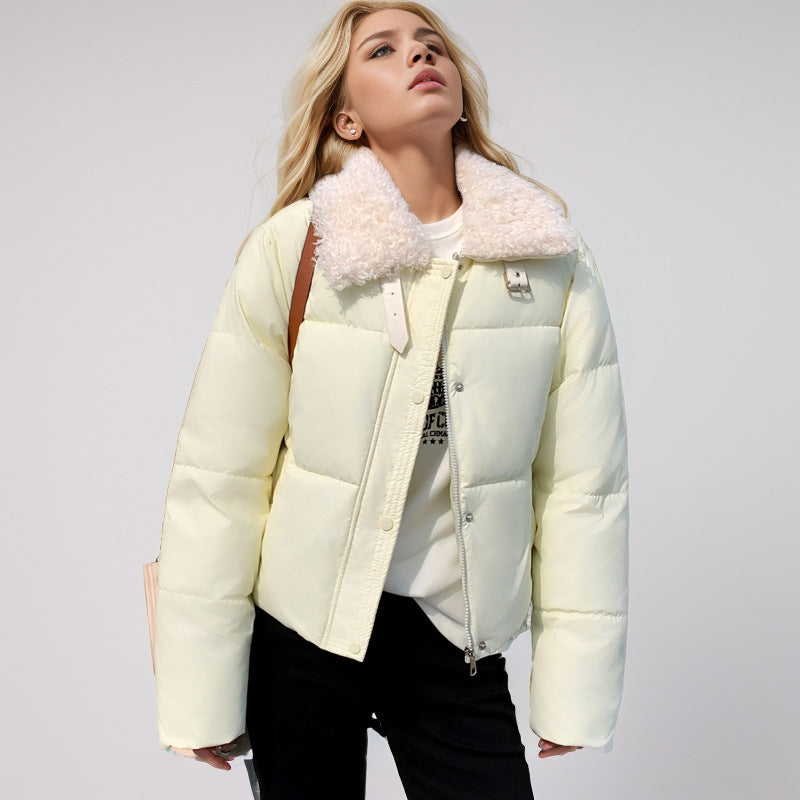 Damen kurze, gefütterte Winterjacke mit elegantem Kunstfellkragen Heidi-Mode