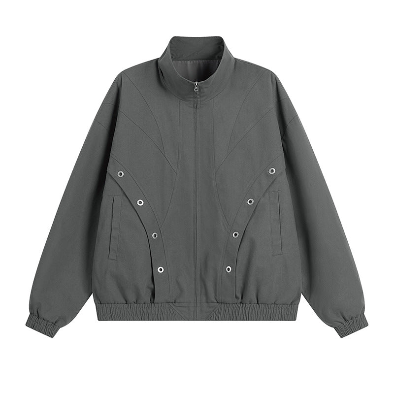Damen modische Übergangsjacke mit hohem Kragen und praktischen Druckknopfdetails Heidi-Mode