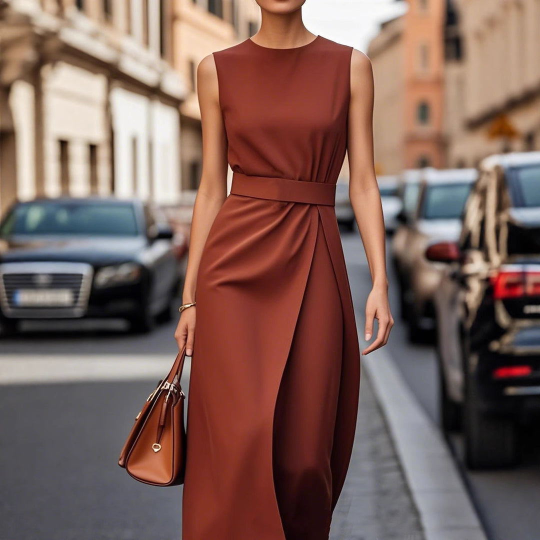 Damen Elegantes und fließendes Maxikleid mit Taillengürtel Heidi-Mode