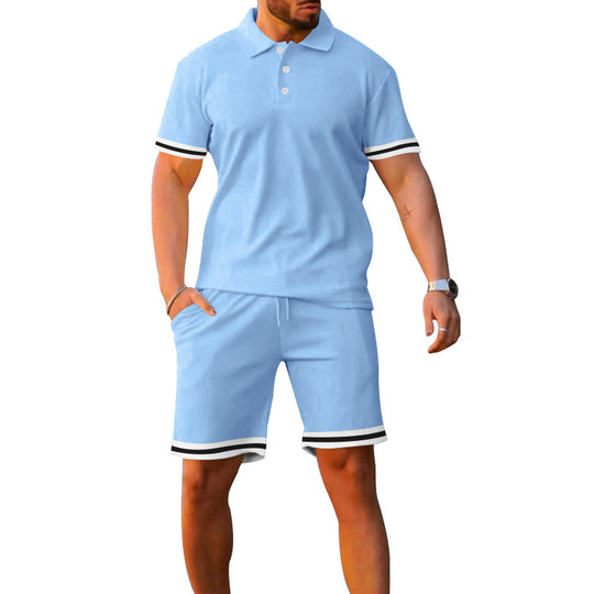 Herren Sportliches Polo- und Shorts-Set mit Kontraststreifen Heidi-Mode