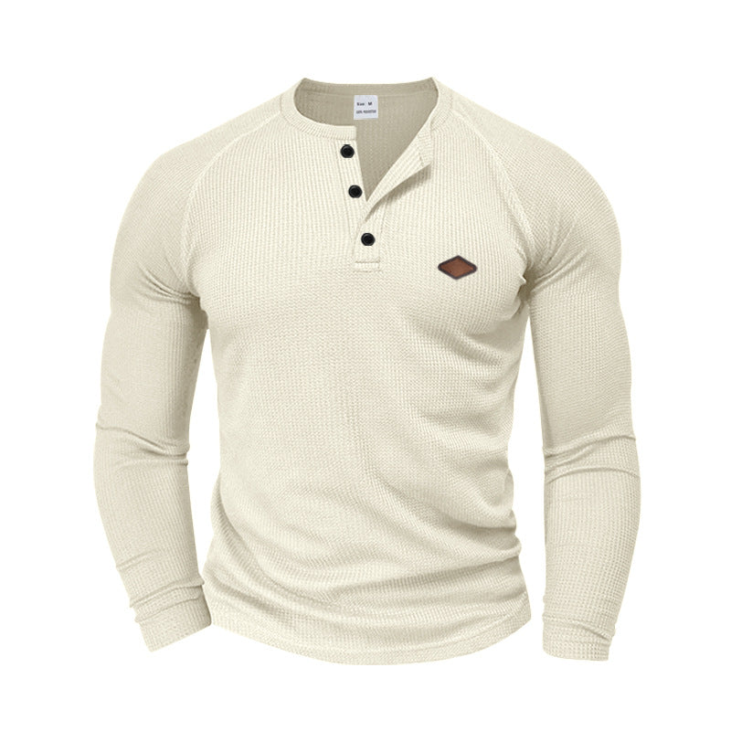 Herren langärmliges Henley-T-Shirt mit strukturiertem Gewebe und modischem Knopfdesign Heidi-Mode
