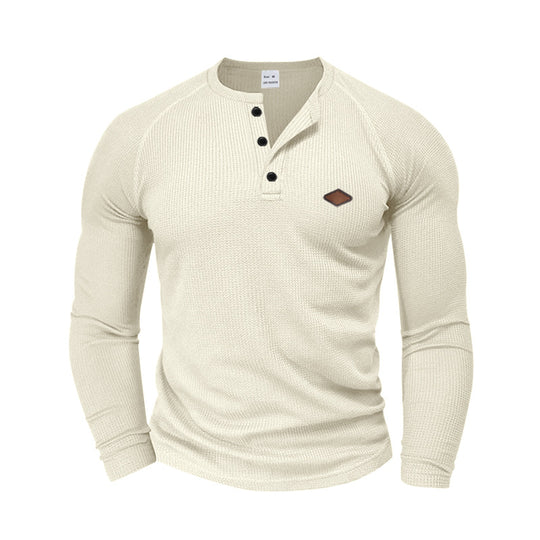 Herren langärmliges Henley-T-Shirt mit strukturiertem Gewebe und modischem Knopfdesign Heidi-Mode