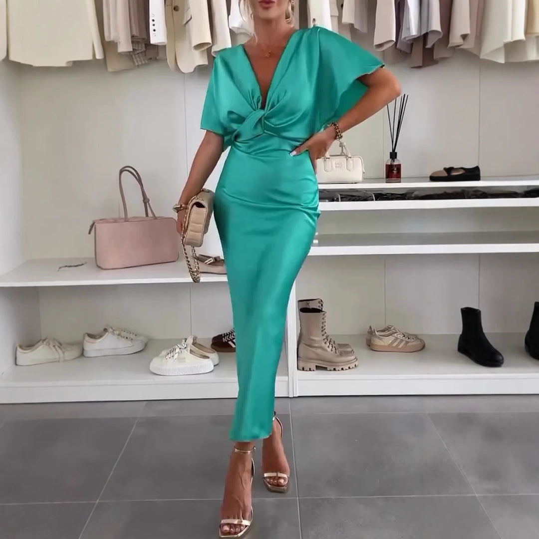 Damen Elegantes Wickelkleid aus satinierter Baumwolle Heidi-Mode