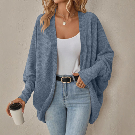 Damen lässiger Strickcardigan mit überschnittenen Schultern und weitem Schnitt Heidi-Mode