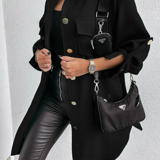 Damen Oversized Hemdjacke mit praktischen Taschen und Knopfdetails Heidi-Mode