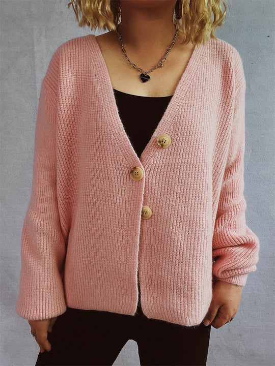 Damen lässiger Strickcardigan mit dekorativen Knopfdetails Heidi-Mode