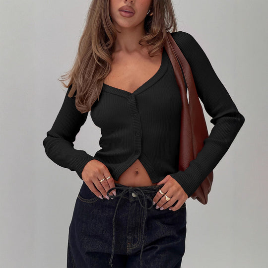 Damen Elegantes Ripp-Cardigan mit V-Ausschnitt und Knopfleiste Heidi-Mode