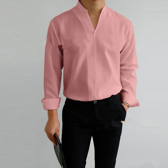 Herren Langarmshirt mit modernem Stehkragen und schmaler Passform Heidi-Mode
