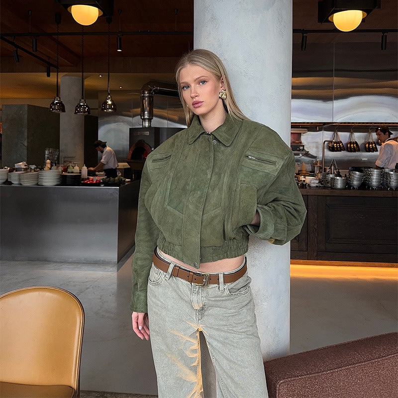 Damen Modische Wildlederjacke im Oversized-Stil Heidi-Mode