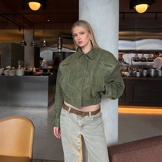 Damen Modische Wildlederjacke im Oversized-Stil Heidi-Mode