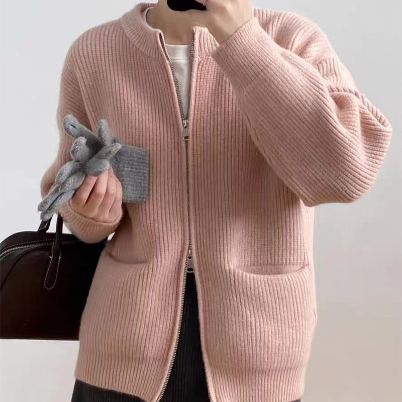 Damen Kuscheliger Strickcardigan mit Reißverschluss und gemütlicher Passform Heidi-Mode