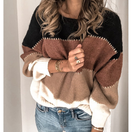 Damen bequemer Strickpullover mit modischem Farbmix Heidi-Mode