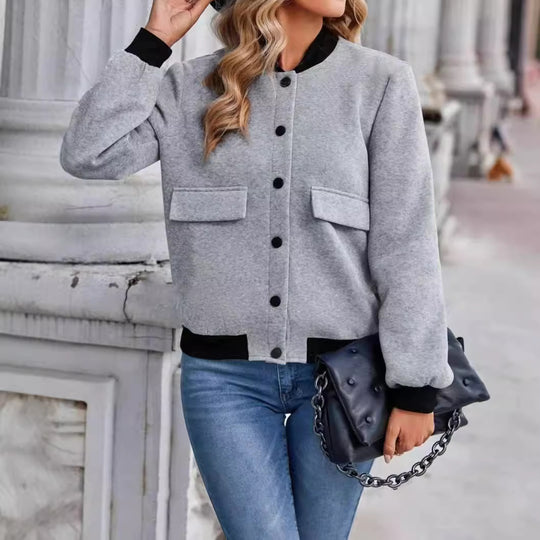 Damen Bomberjacke mit Taschen und kontrastierendem Kragen Heidi-Mode