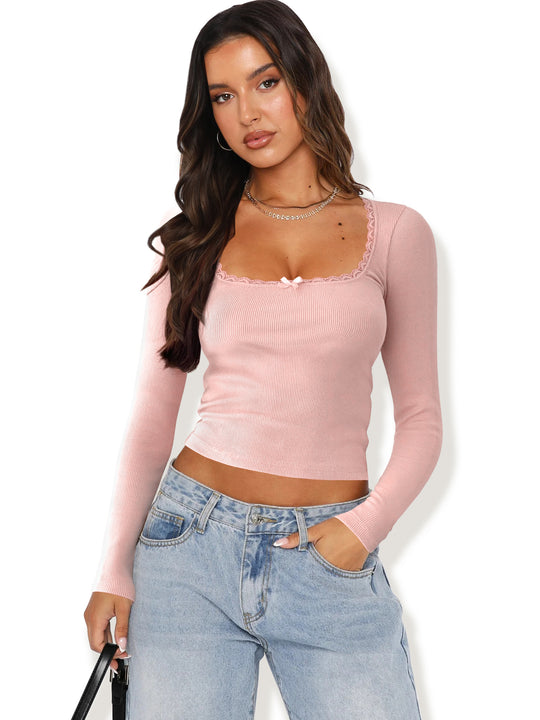 Damen Langarmshirt mit eleganter Rüsche und körpernaher Passform Heidi-Mode