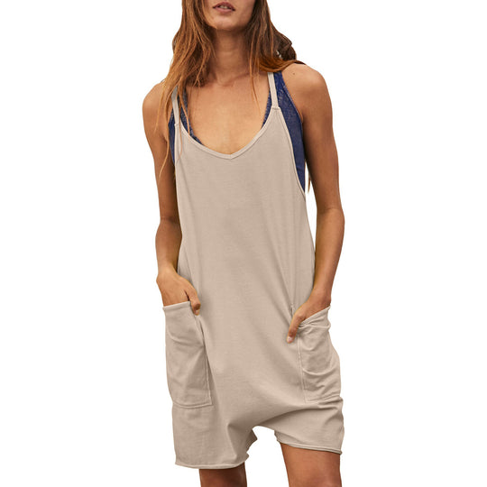 Damen komfortabler Overall mit tiefem Ausschnitt und praktischen Taschen Heidi-Mode