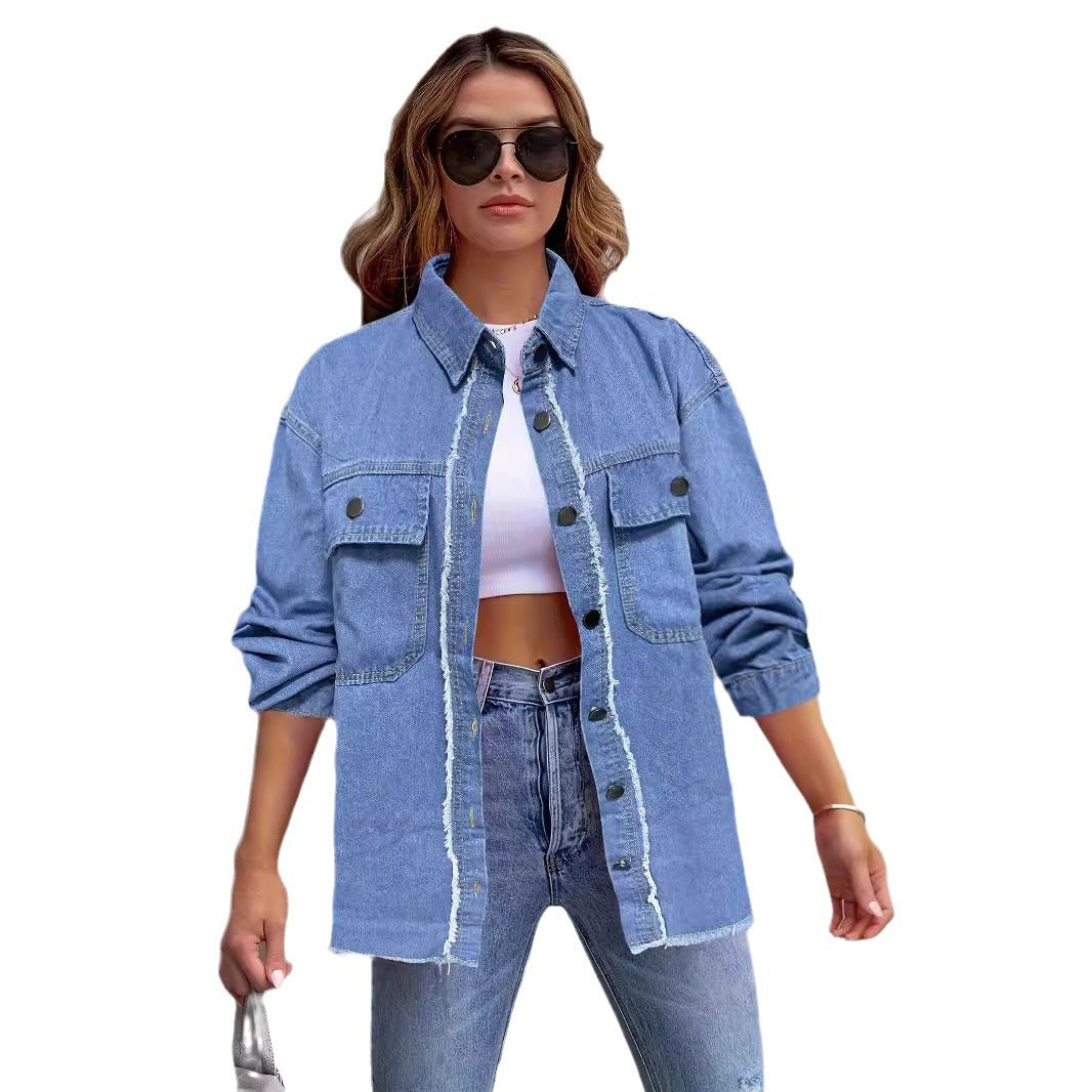 Damen Jeansjacke mit lässigem Schnitt und großen Taschen Heidi-Mode