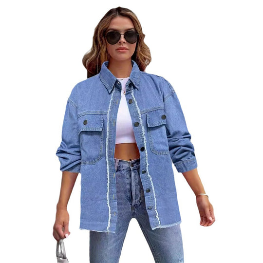 Damen Jeansjacke mit lässigem Schnitt und großen Taschen Heidi-Mode