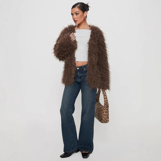 Damen Luxuriöse Kunstfell-Weste mit modischem Schnitt und voluminösem Design Heidi-Mode