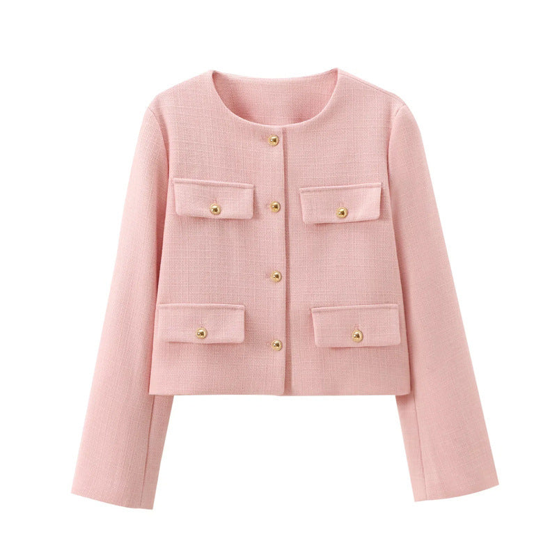 Damen Modische Kurzjacke mit dekorativen Knöpfen und praktischen Taschen Heidi-Mode