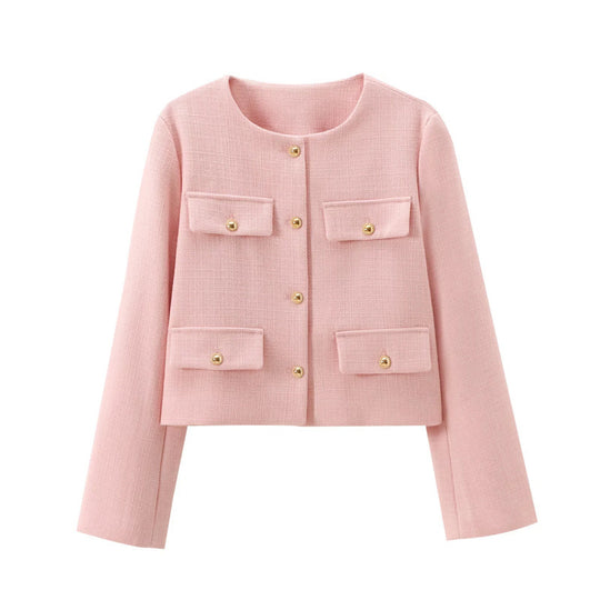 Damen Modische Kurzjacke mit dekorativen Knöpfen und praktischen Taschen Heidi-Mode