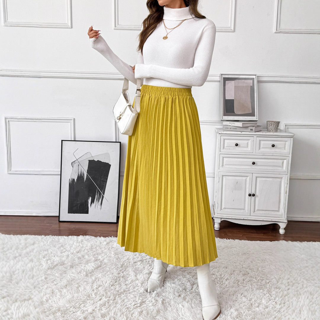 Damen Plissierter Midirock mit elastischem Bund und fließendem Schnitt Heidi-Mode