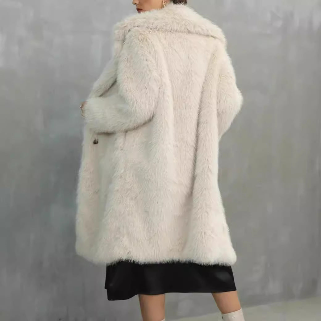 Damen Bequemer Kunstpelzmantel mit luxuriösem Revers Heidi-Mode