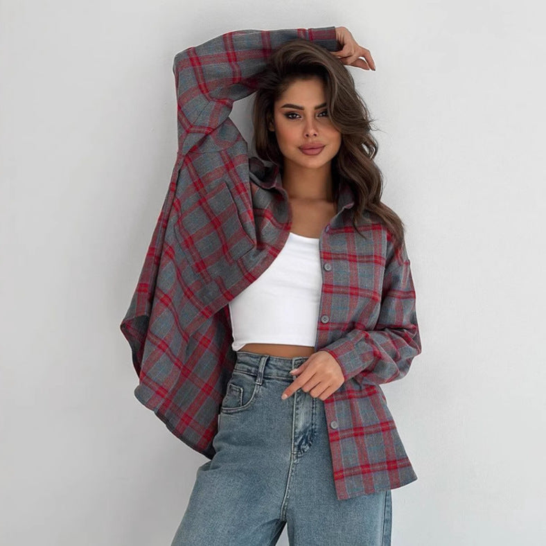 Damen Karierte Flanell-Hemdjacke mit übergroßem Schnitt Heidi-Mode