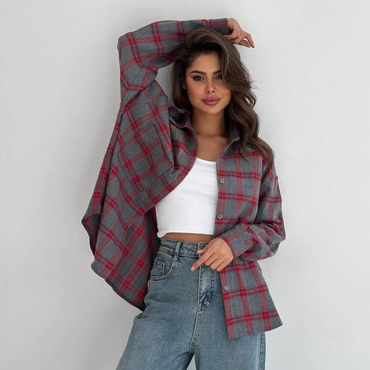 Damen Karierte Flanell-Hemdjacke mit übergroßem Schnitt Heidi-Mode