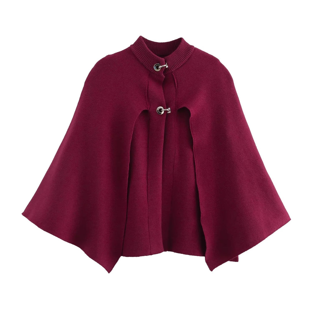 Damen modische Umhangjacke mit elegantem Stehkragen und dekorativen Knopfdetails Heidi-Mode