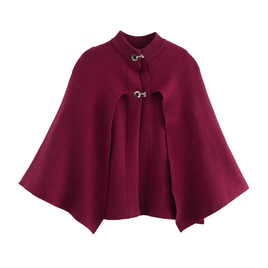 Damen modische Umhangjacke mit elegantem Stehkragen und dekorativen Knopfdetails Heidi-Mode