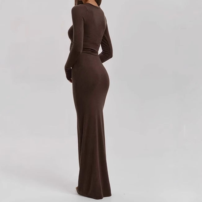 Damen Elegantes Langarm-Maxikleid mit figurformendem Schnitt und hohem Komfort Heidi-Mode
