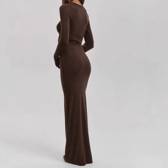 Damen Elegantes Langarm-Maxikleid mit figurformendem Schnitt und hohem Komfort Heidi-Mode