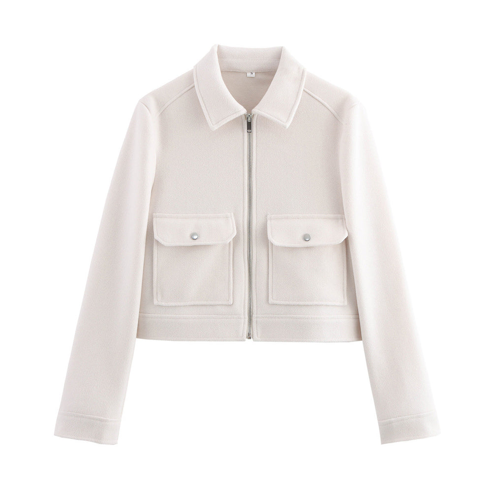 Damen kurze Fleecejacke mit stilvollen Brusttaschen und elegantem Kragen Heidi-Mode