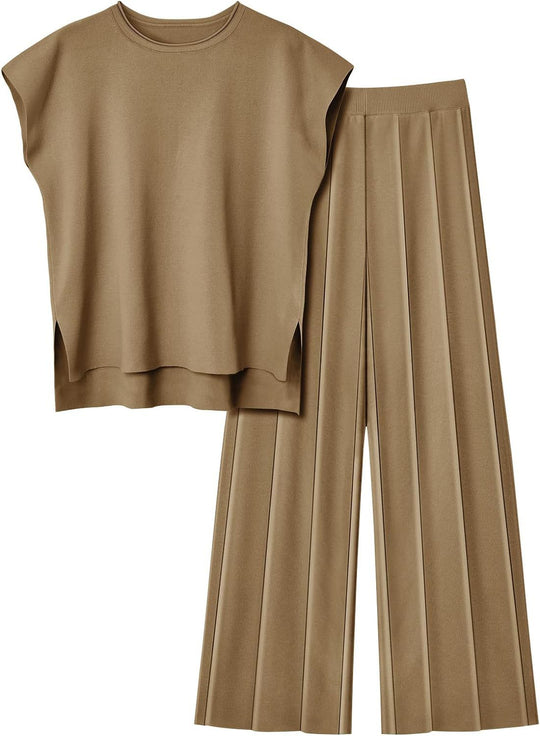 Damen elegantes Set mit kurzärmligem Oberteil und plissierter Hose Heidi-Mode