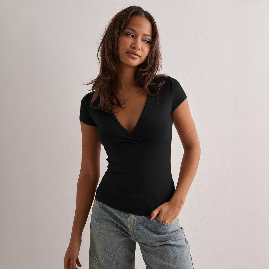 Damen Stilvolles Wickel V-Ausschnitt Top Heidi-Mode