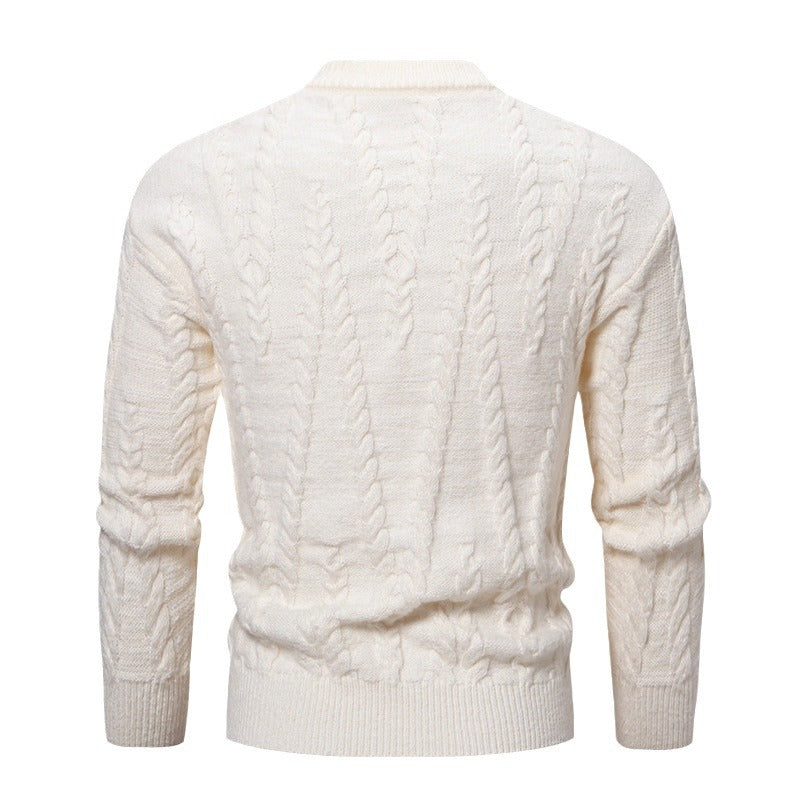 Herren Strickpullover mit Zopfmuster und hohem Kragen Heidi-Mode