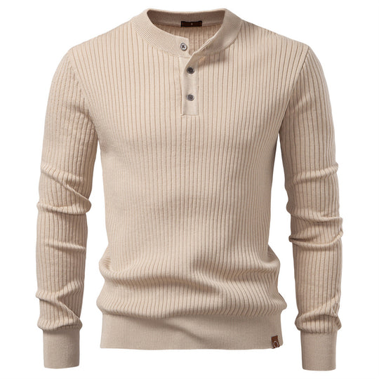 Herren Strickpullover mit feinem Rippenmuster und modischem Knopfdetail Heidi-Mode