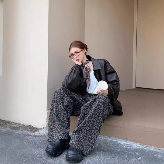 Damen Weite Leoparden-Hose mit elastischem Bund Heidi-Mode