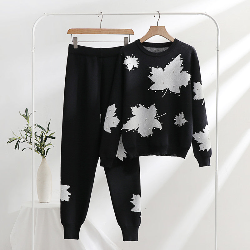 Damen Freizeit-Loungewear-Set mit floralem Design und elastischem Bund Heidi-Mode