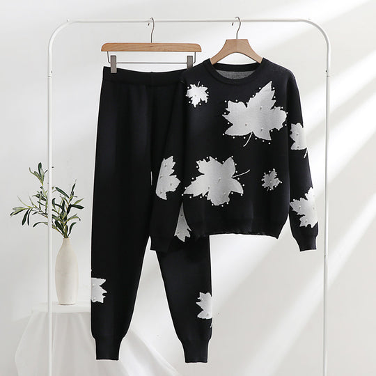 Damen Freizeit-Loungewear-Set mit floralem Design und elastischem Bund Heidi-Mode
