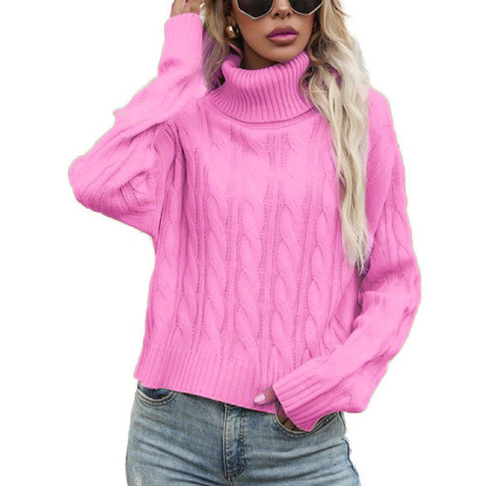 Damen Rollkragenpullover mit strukturiertem Zopfmuster und lässigem Schnitt Heidi-Mode