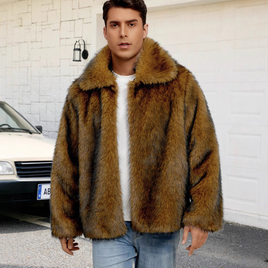 Herren Luxuriöse Kunstpelzjacke mit breitem Revers Heidi-Mode