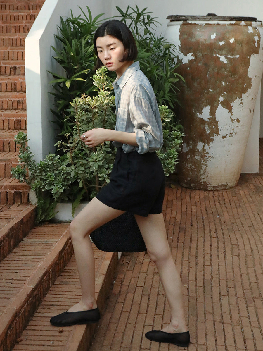 Damen Leichte Leinen-Shorts mit fließendem Schnitt und praktischen Taschen Heidi-Mode