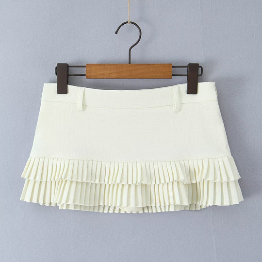 Heidi-Mode | Gestreiftes Kurzarm-T-Shirt Faltenrock mit niedrigem Bund Set