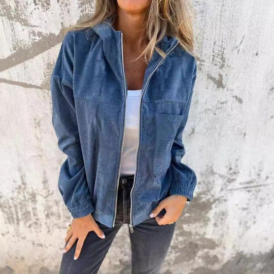 Damen lässige Cordjacke mit Reißverschluss und praktischen Taschen Heidi-Mode