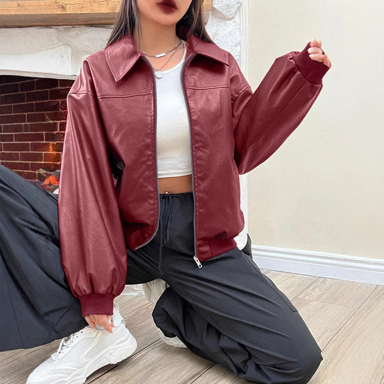 Damen Trendige Oversize-Jacke mit voluminösen Ärmeln und Reißverschluss Heidi-Mode