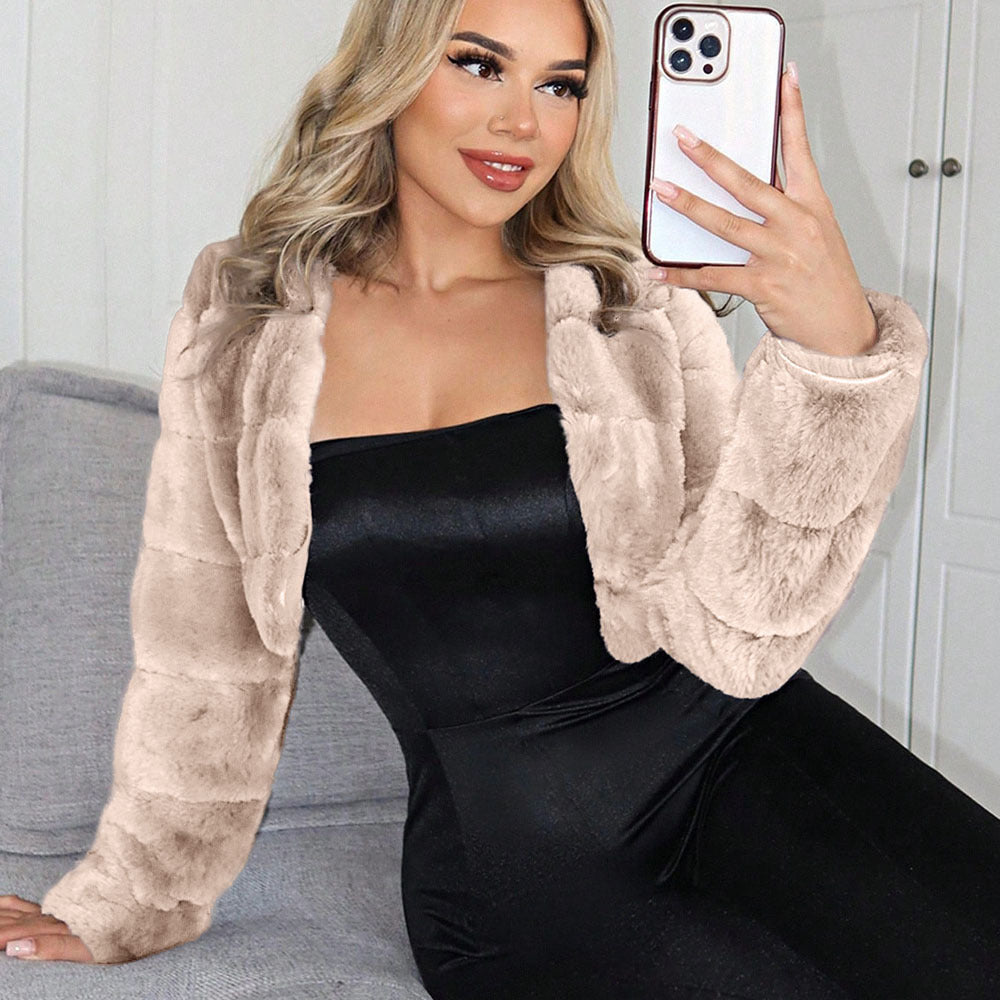 Damen Kurze Kunstpelzjacke mit breiten Ärmeln Heidi-Mode