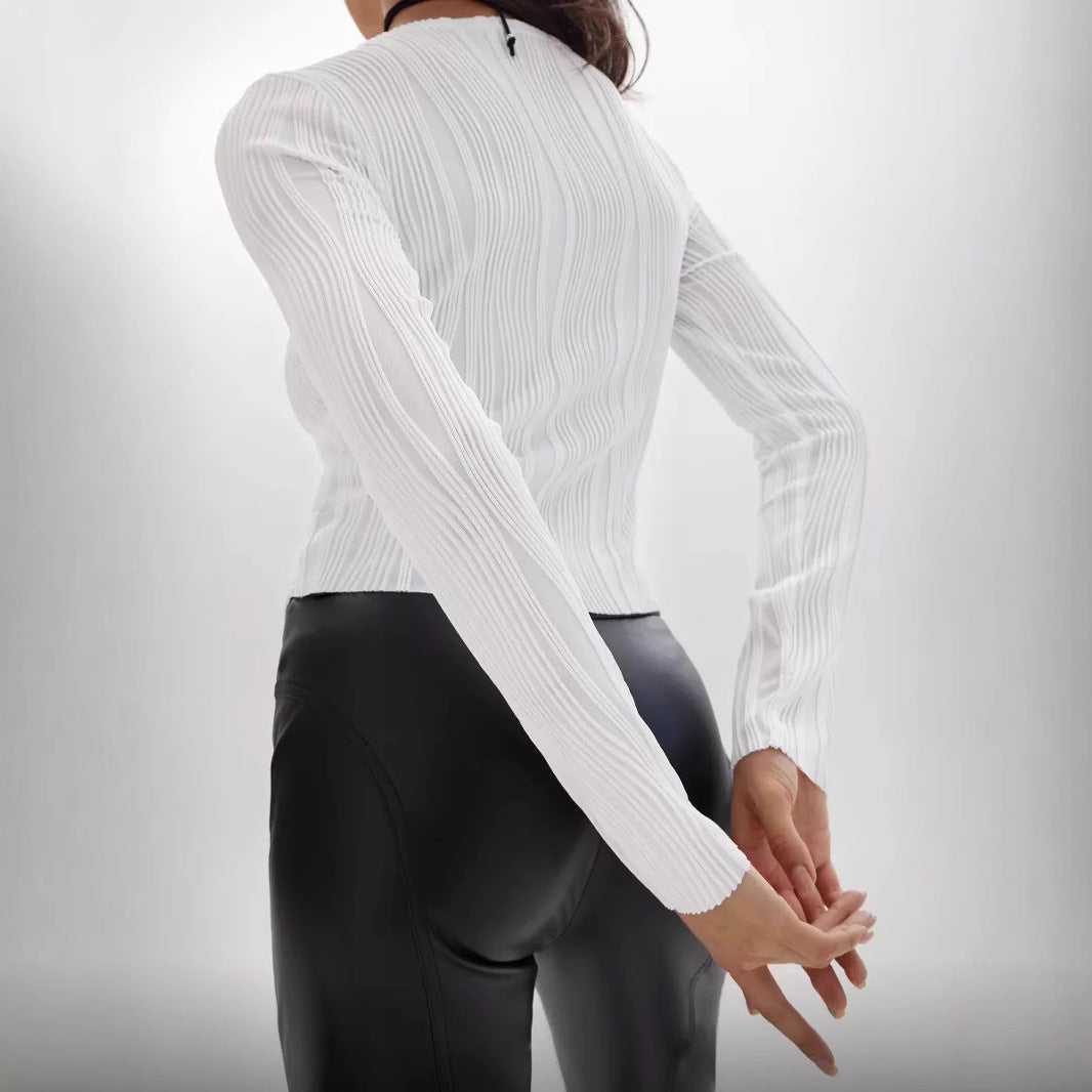 Damen Langarmshirt mit elegantem Rippenmuster Heidi-Mode